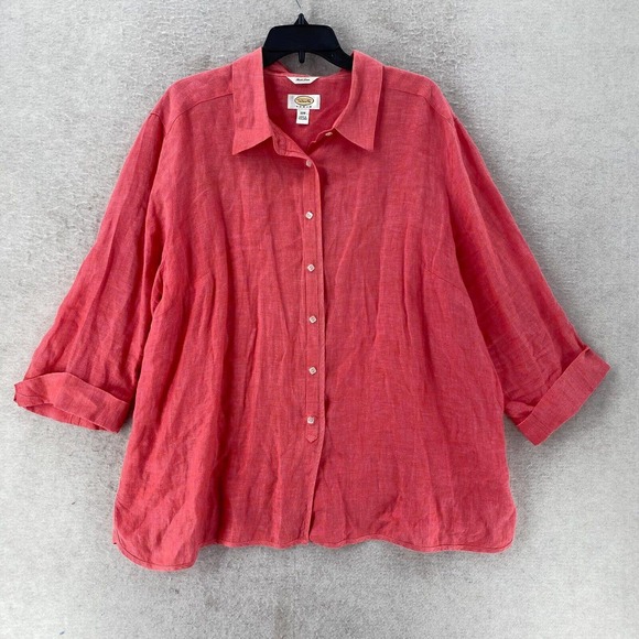 Talbots Shirt Womens 22W Button Irish Linen Top Laganlook Roll‎ Sleeve Salmon - Picture 1 of 12